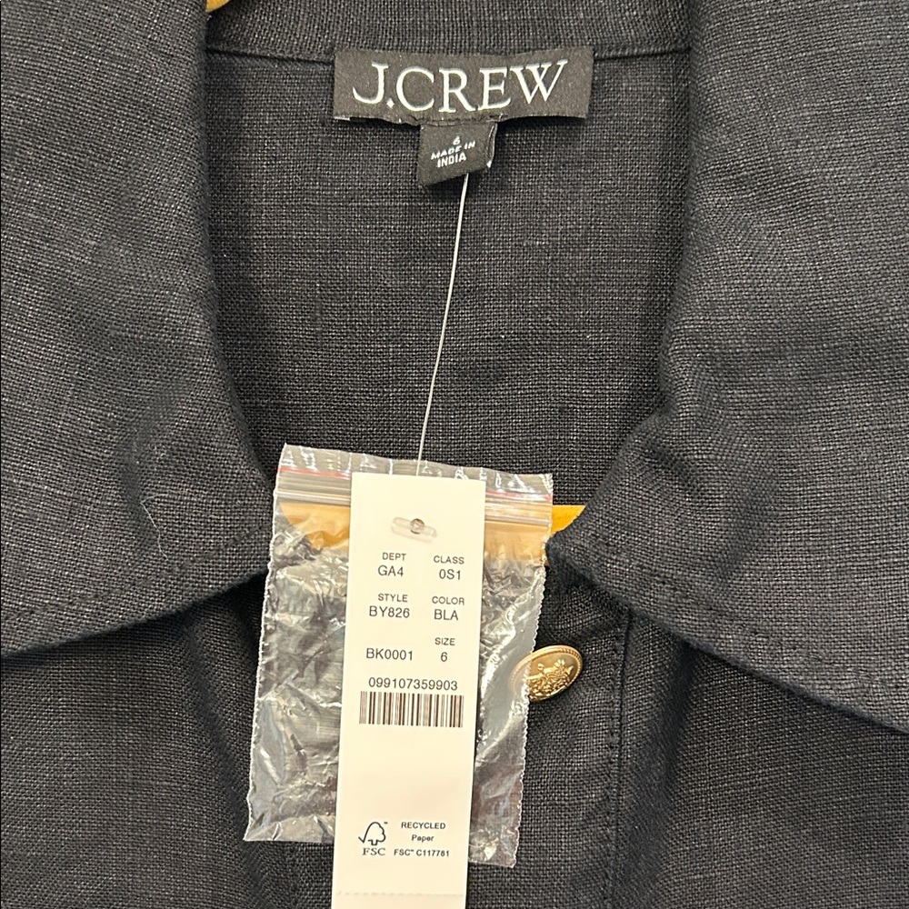 NWT J. Crew Black Linen Utility Shirt Dress - Picture 2 of 5